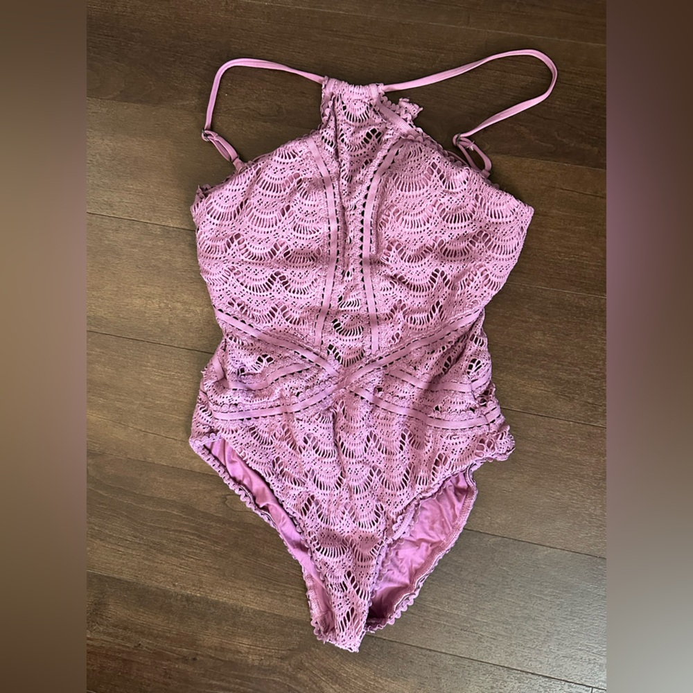 BECCA Mauve Lace One-Piece Swimsuit